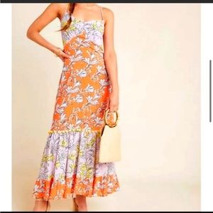 Farm Rio Anthropologie Culebra Maxi Dress Small s boho floral tiered ray…